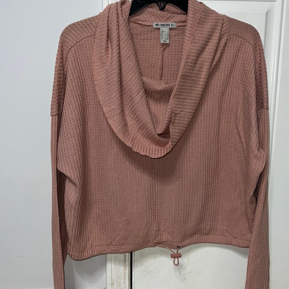 Salmon colored sweater with scarf like collar